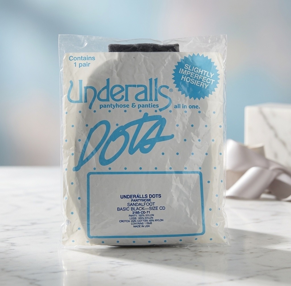Vintage Underalls Dots Pantyhose Panties All In One Black Size C-D New